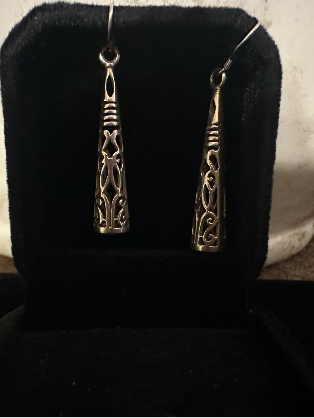 Silpada Silver Filigree Tapered Drop Earrings - Black
